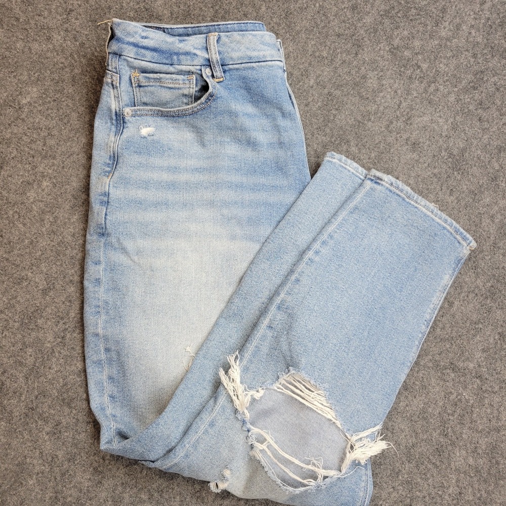 American Eagle Jeans Womens 16R Blue Denim Curvy Mom Faded Light Wash Distressed